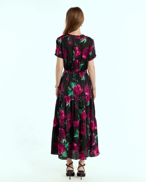 SIXDO G-Black Silk Flared Dress for Women